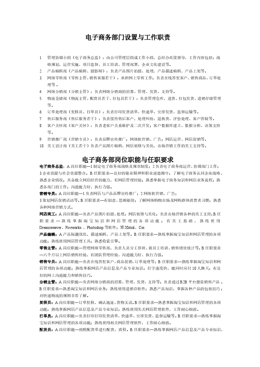 电子商务部门职责及规章制度.doc,第1页预览