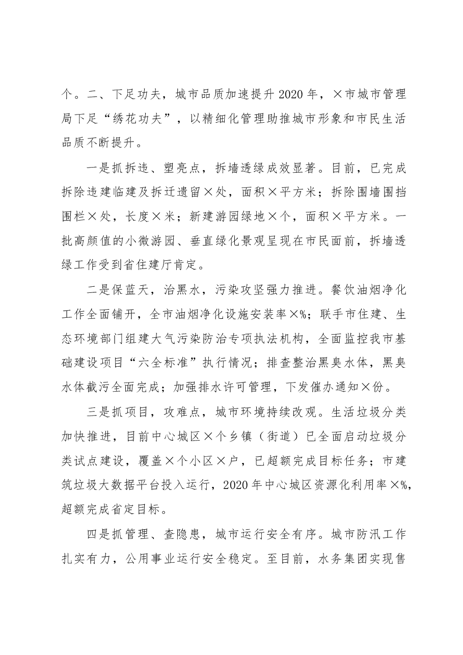 2020年X城市管理亮点工作汇报.docx,第2页预览