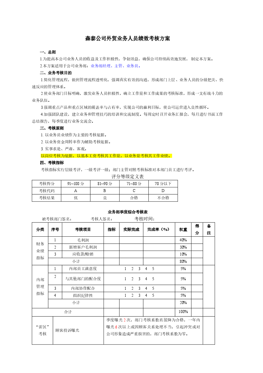 外贸业务人员绩效考核方案.doc,第1页预览