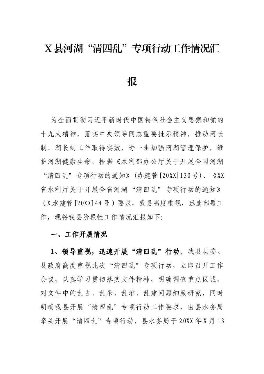 X县河湖“清四乱”专项行动工作情况汇报.docx,第1页预览