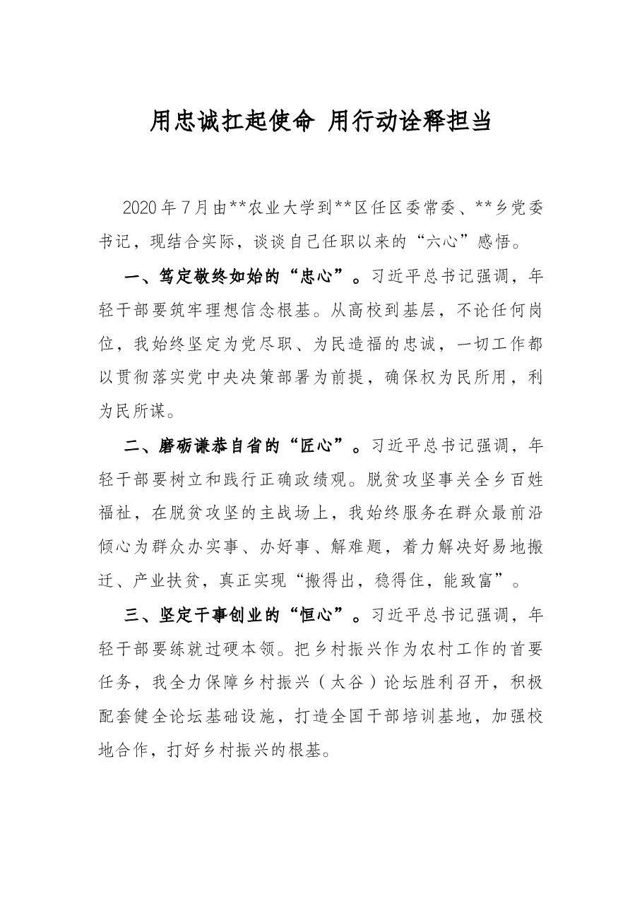 用忠诚扛起使命 用行动诠释担当.docx,第1页预览