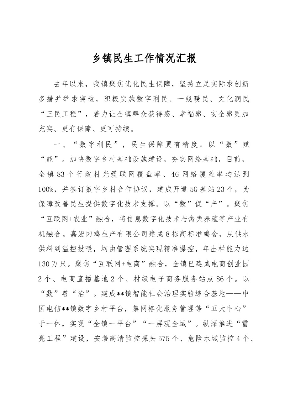 乡镇民生工作情况汇报.docx,第1页预览