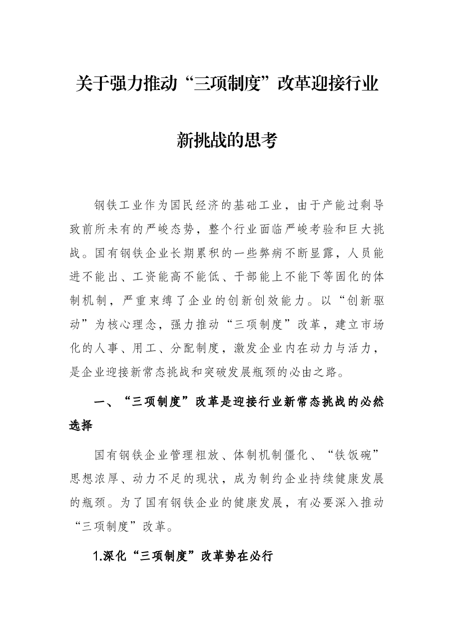 关于强力推动“三项制度”改革迎接行业新挑战的思考.docx,第1页预览