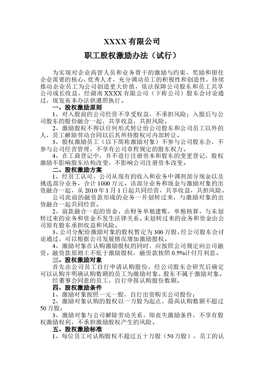 公司职工股权激励办法.doc,第1页预览