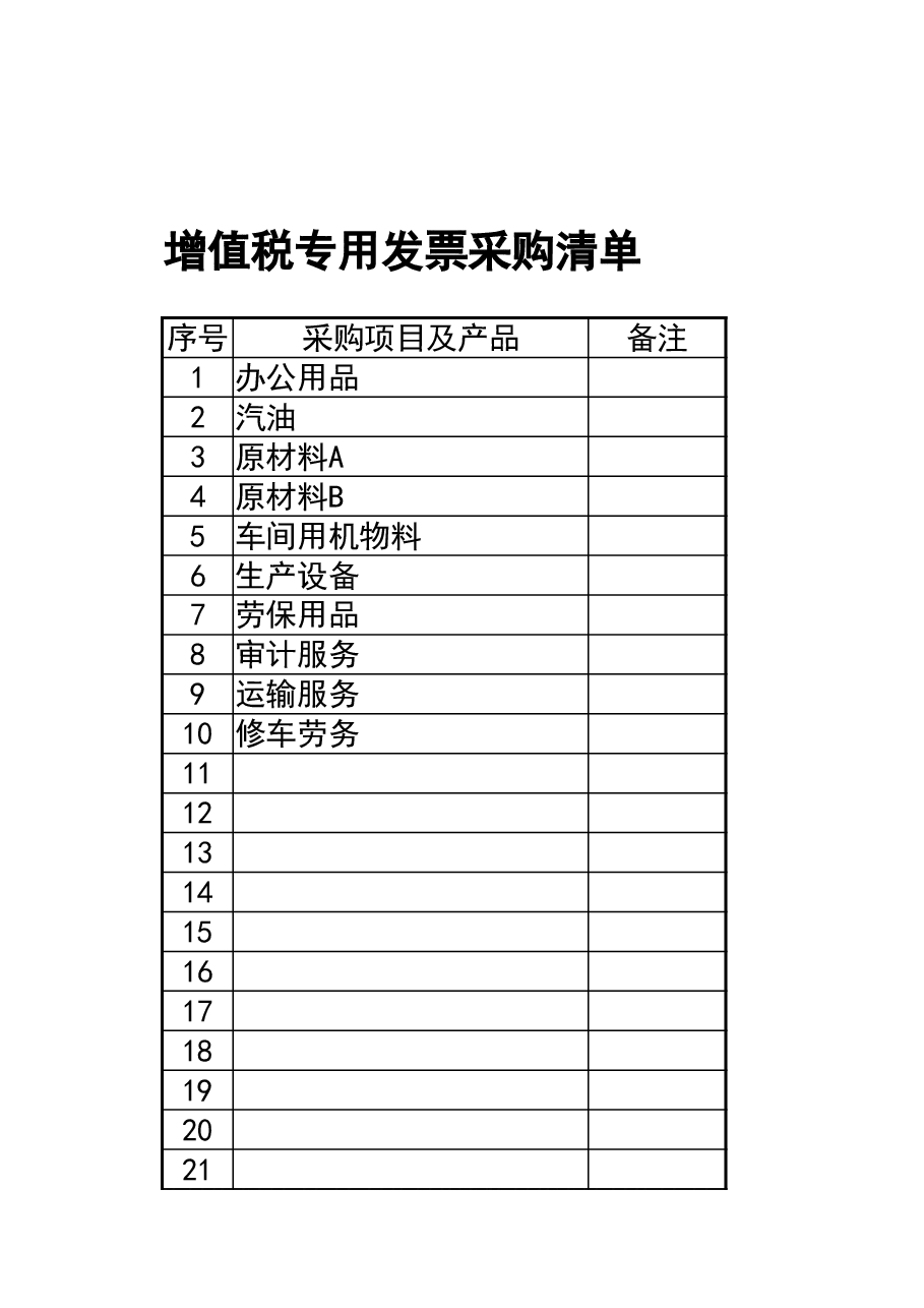 财税工具-工作工具:增值税专用发票采购清单V1.xlsx,第1页预览