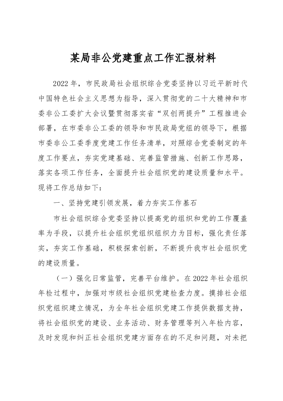 某局非公党建重点工作汇报材料.docx,第1页预览