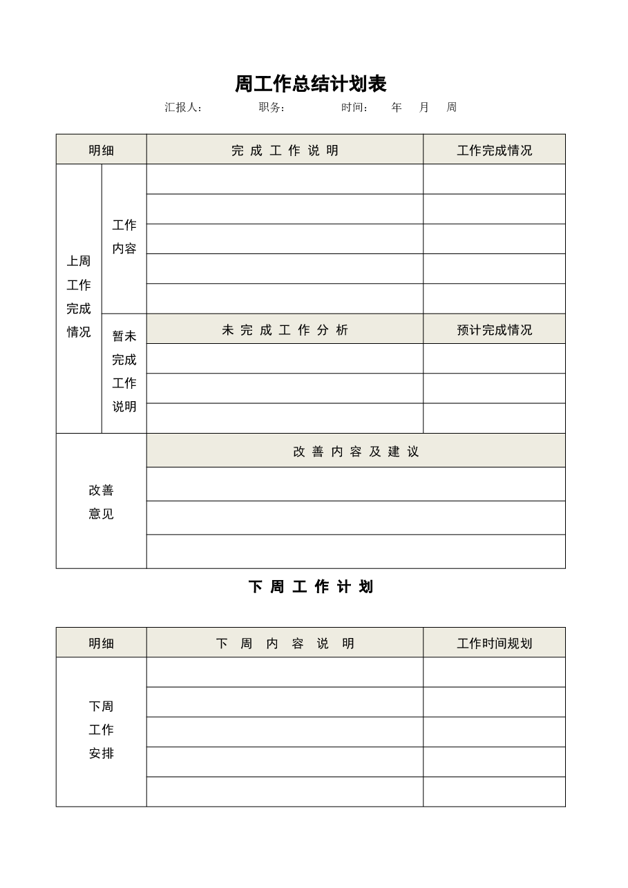 周工作总结计划表.docx,第1页预览