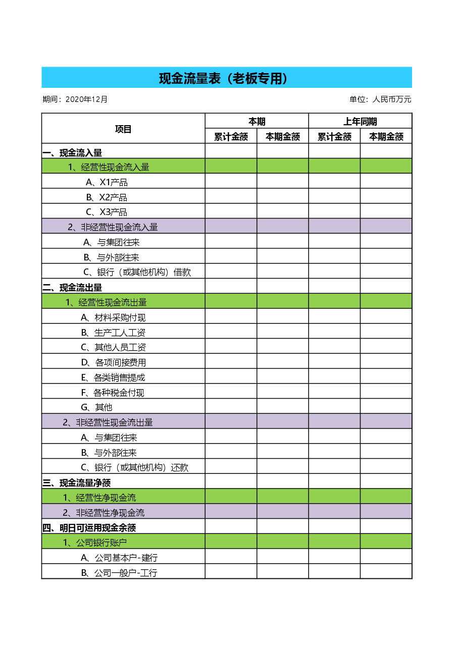 老板专用《现金流量表》.xlsx,第1页预览