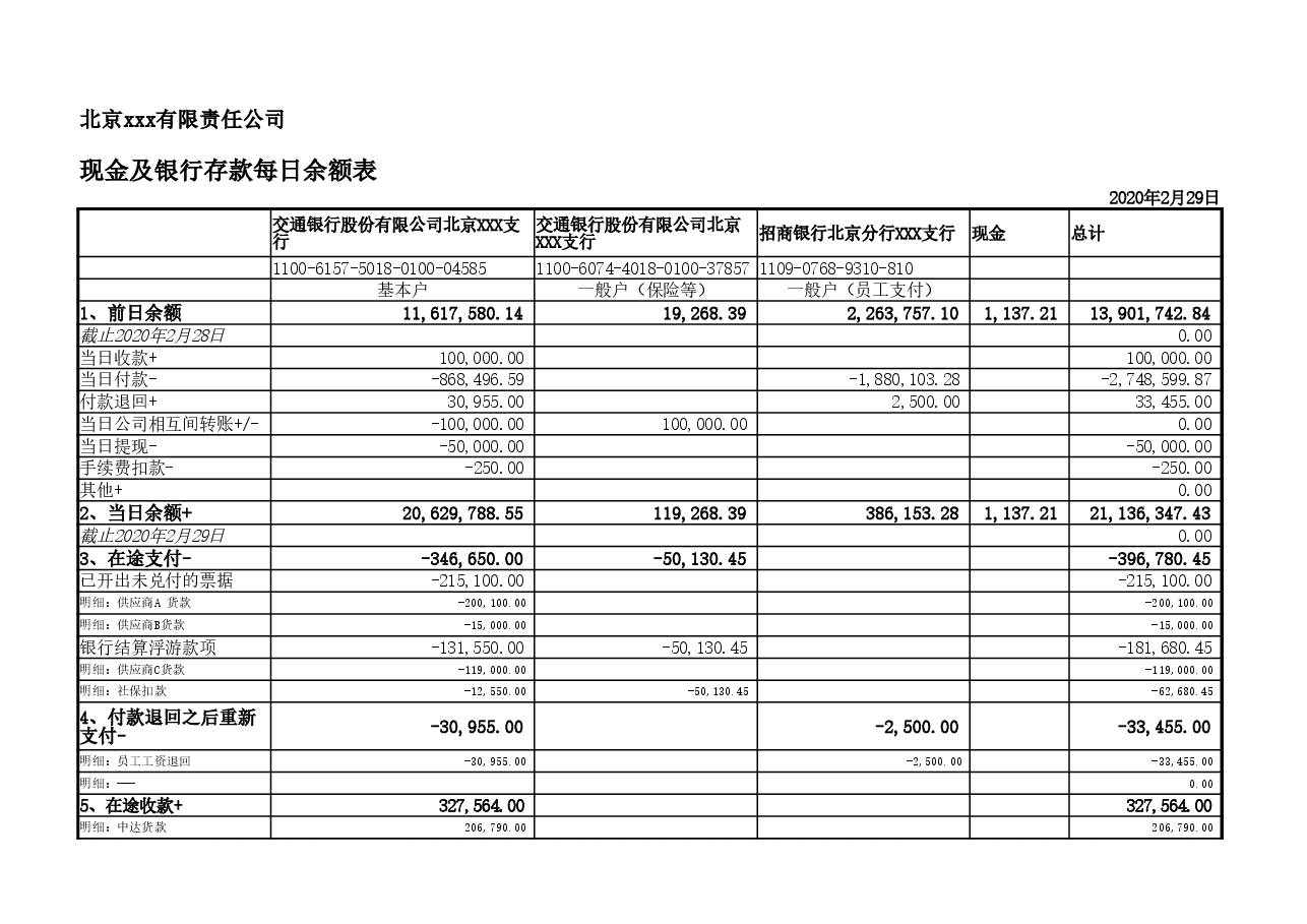 现金及银行存款每日余额表.xlsx,第1页预览