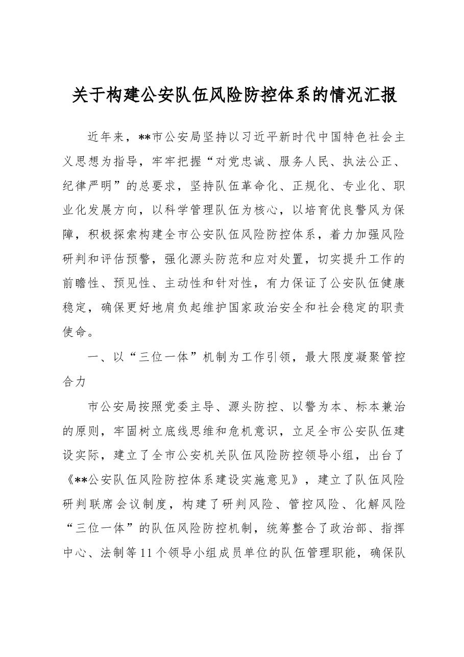关于构建公安队伍风险防控体系的情况汇报.docx,第1页预览