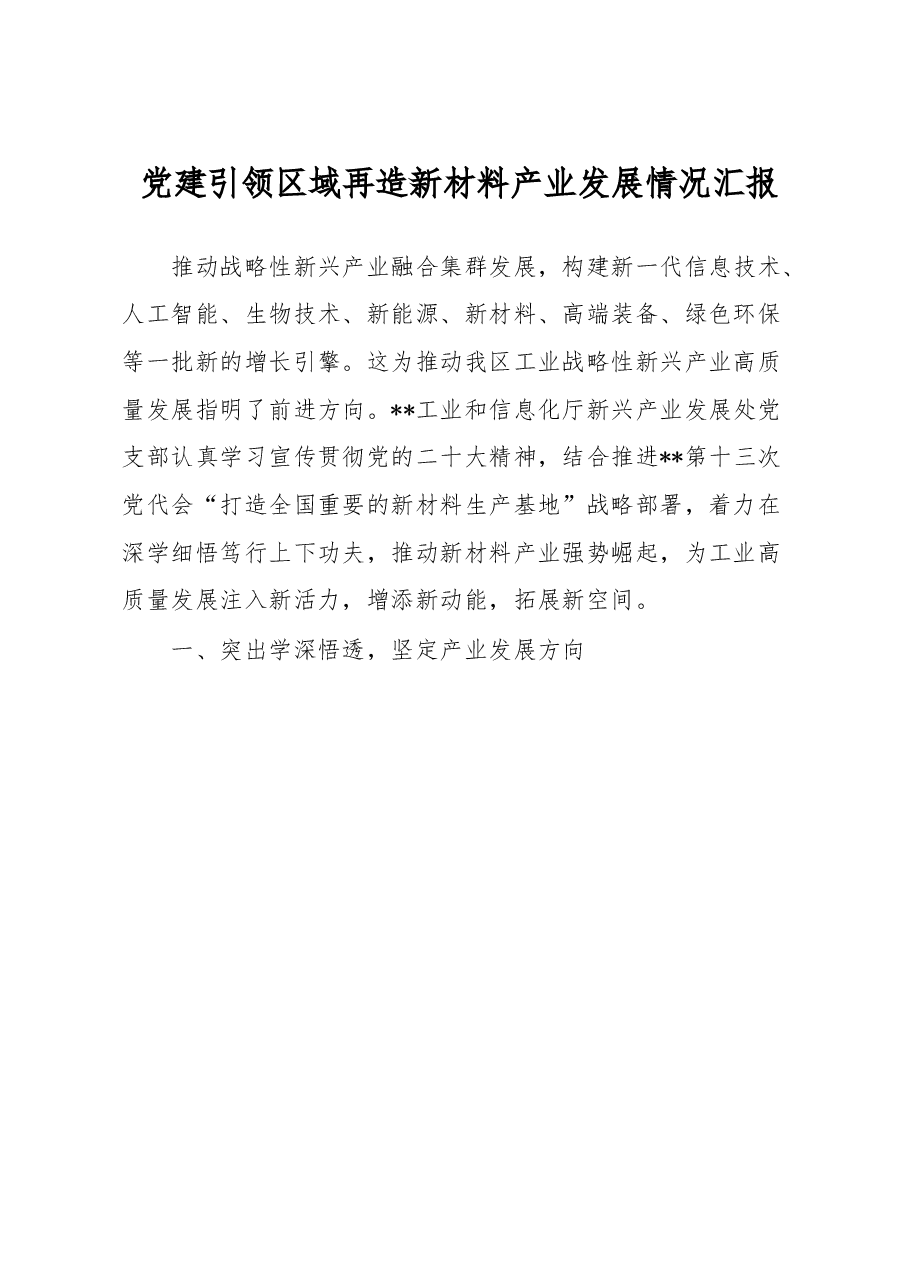 党建引领区域再造新材料产业发展情况汇报.docx,第1页预览