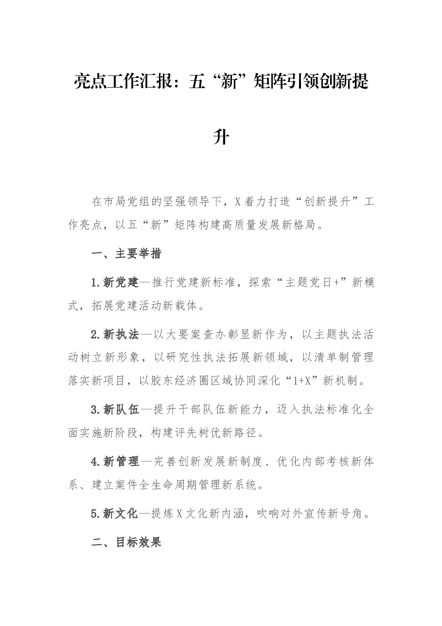 亮点工作汇报:五“新”矩阵引领创新提升.docx,第1页预览