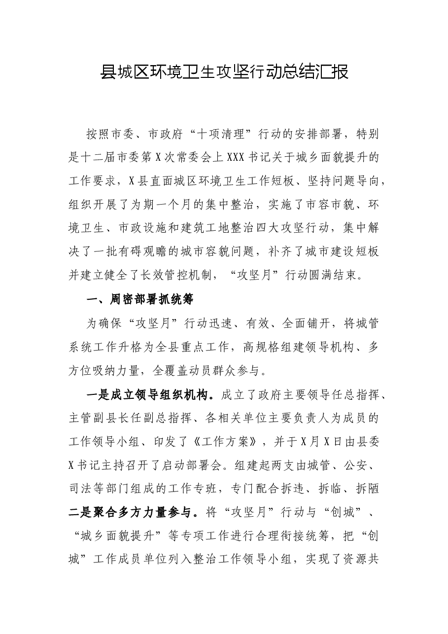 县城区环境卫生攻坚行动总结汇报.docx,第1页预览