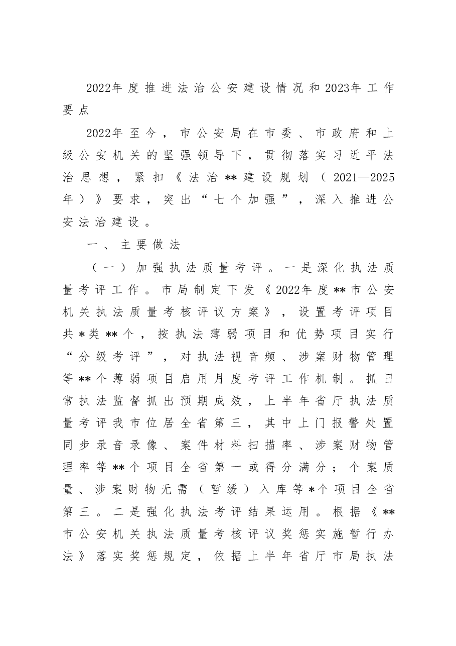 2022年度推进法治公安建设情况和2023年工作要点.docx,第1页预览