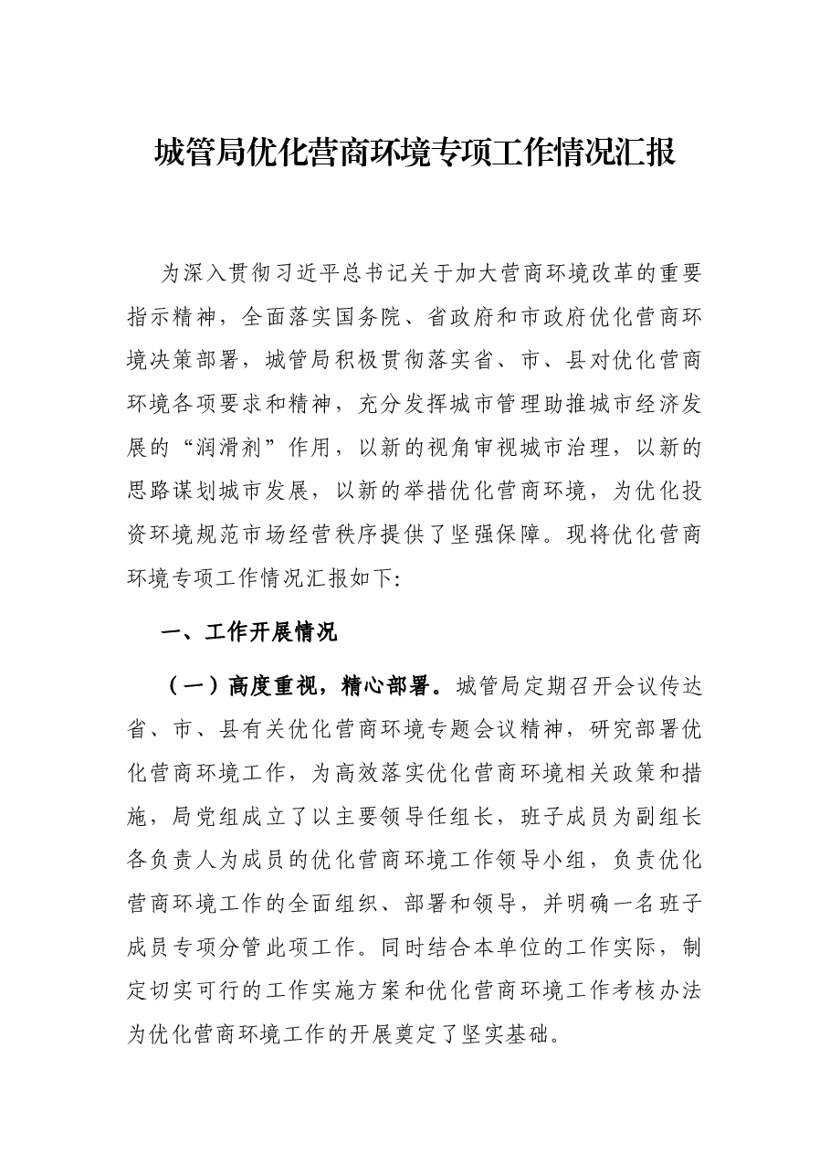 城管局优化营商环境专项工作情况汇报.docx,第1页预览