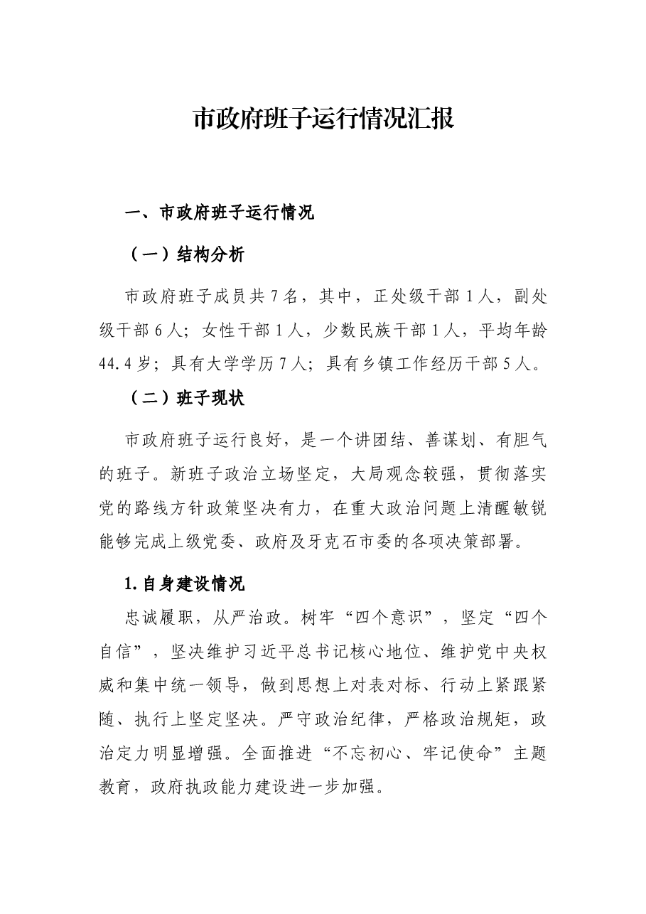 市政府班子运行情况汇报.docx,第1页预览