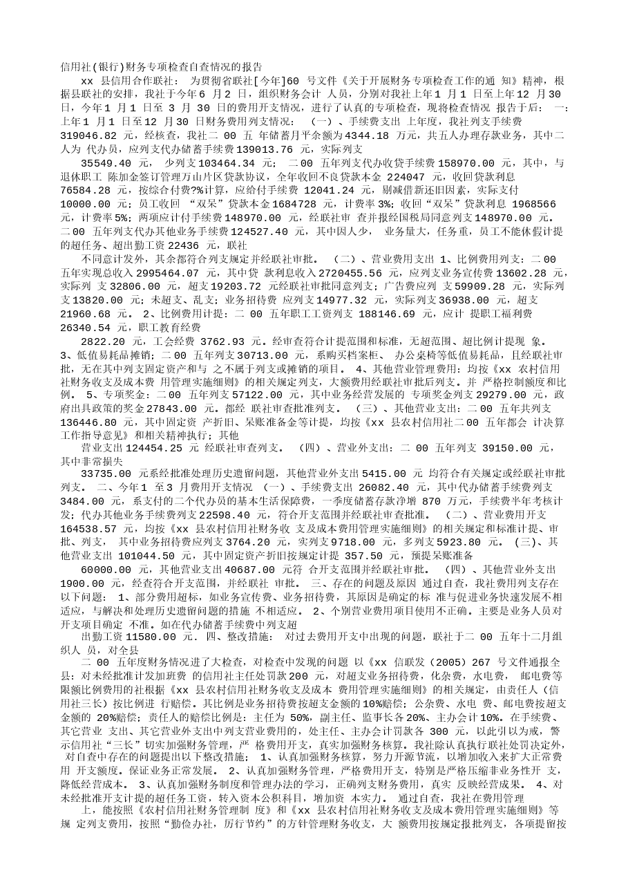 银行财务自查报告.doc,第1页预览