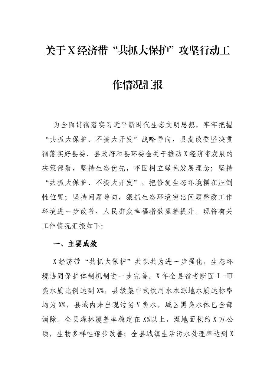 关于X经济带“共抓大保护”攻坚行动工作情况汇报.docx,第1页预览