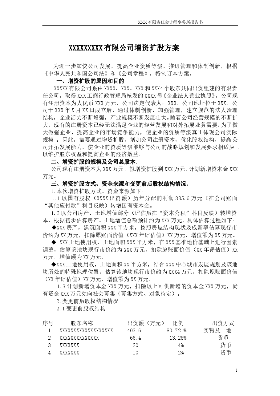 有限公司增资扩股方案计划.doc,第1页预览
