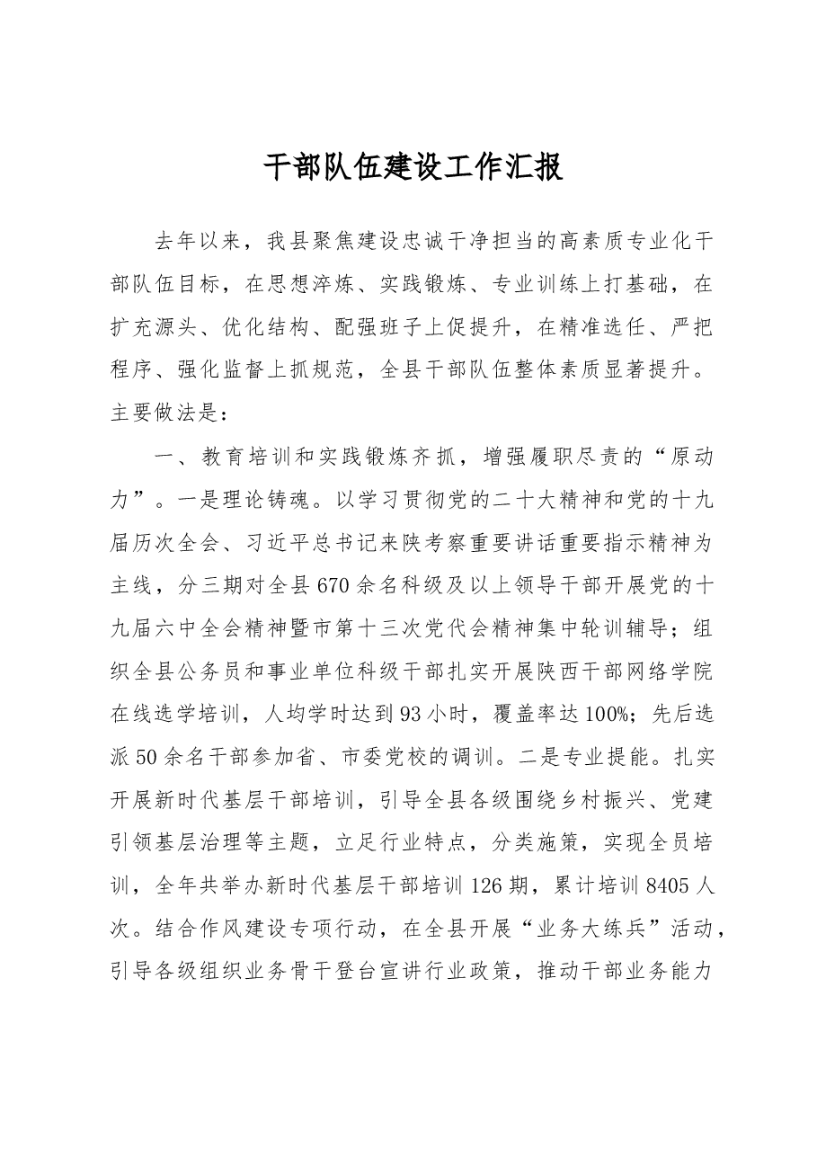干部队伍建设工作汇报.docx,第1页预览