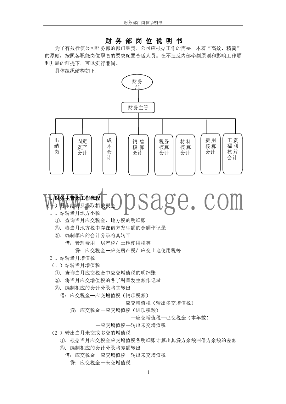 财务部岗位设置及各岗位详细工作流程.doc,第1页预览