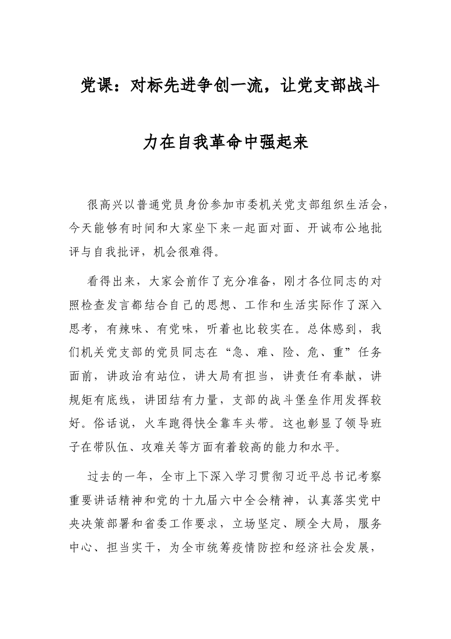 党课:对标先进争创一流,让党支部战斗力在自我革命中强起来.docx,第1页预览