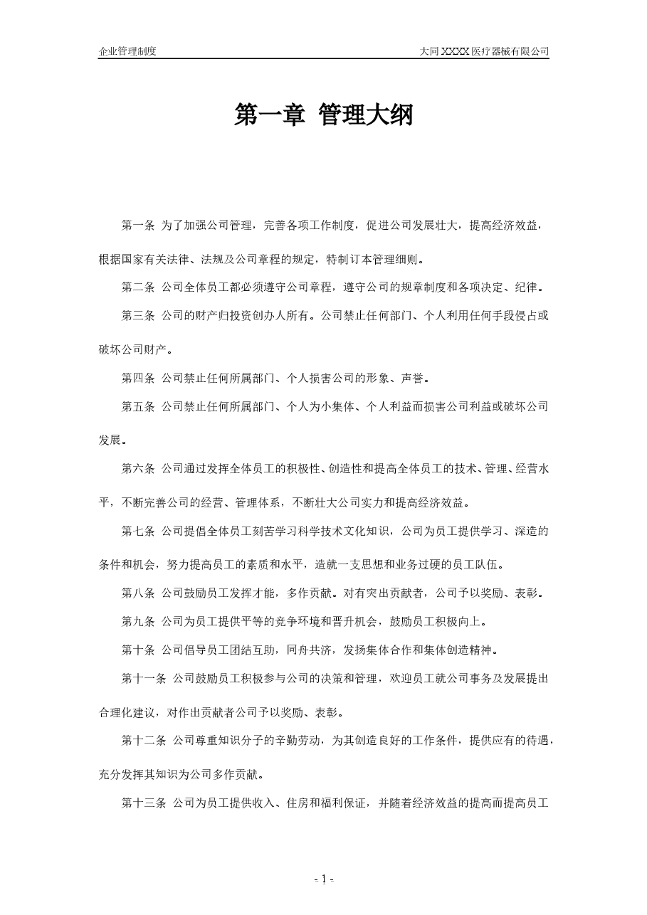 (精品推荐)  中小企业管理制度--XX公司.doc，第1页预览