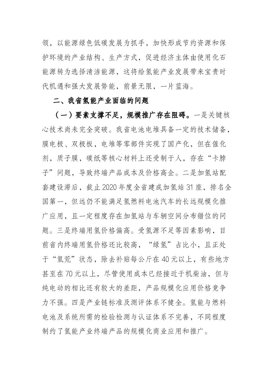 党校学习调研报告:关于推动氢能产业加速崛起促进经济绿色转型的对策建议.docx,第3页预览