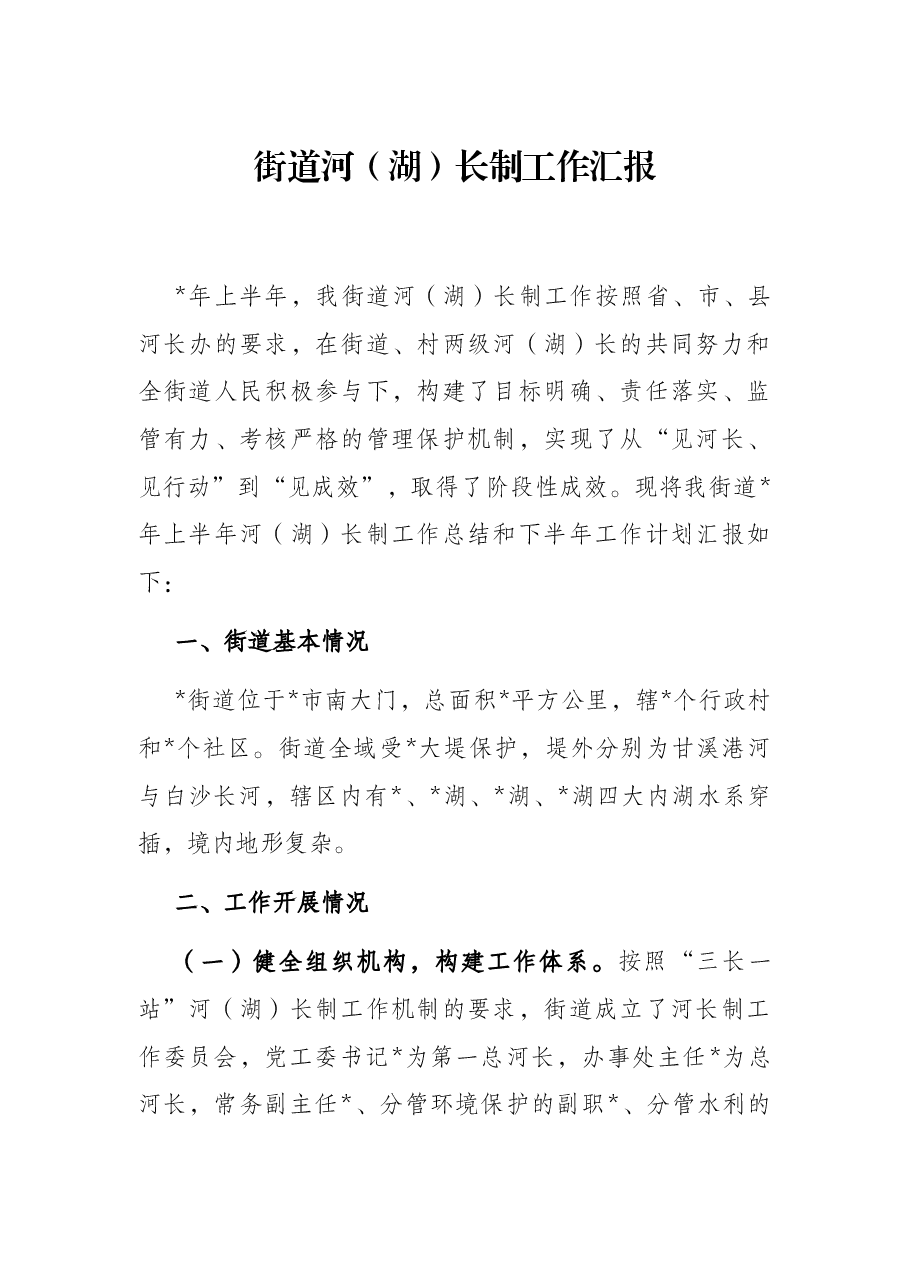 街道河(湖)长制工作汇报.docx,第1页预览