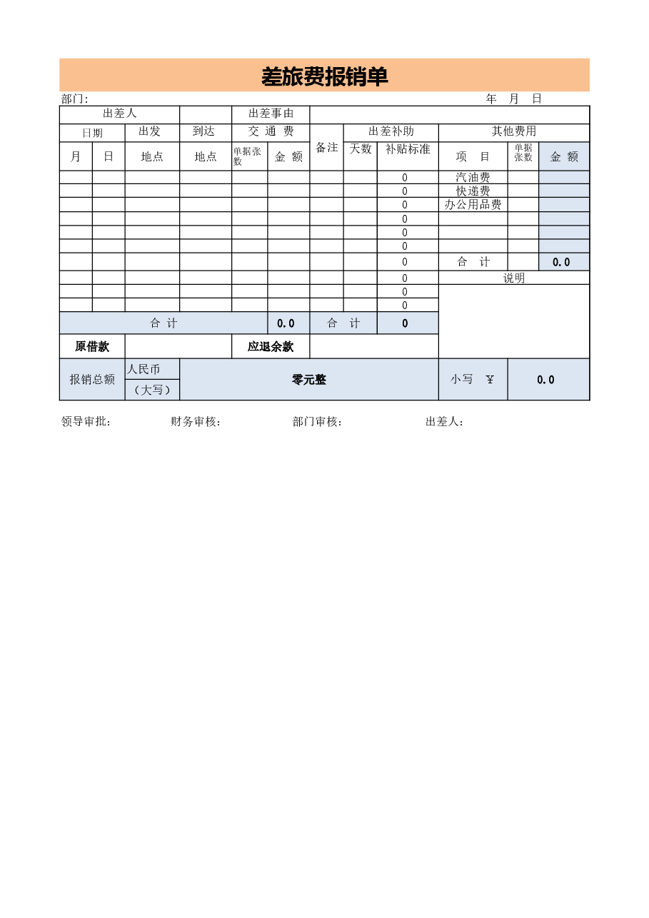 参考工具:差旅费报销单自动计算.xlsx,第1页预览