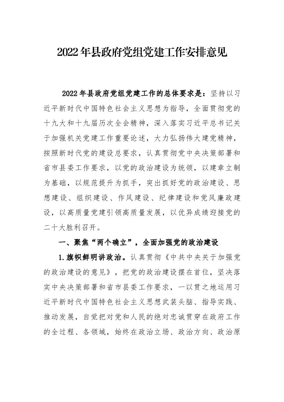 2022年县政府党组党建工作安排意见.docx,第1页预览