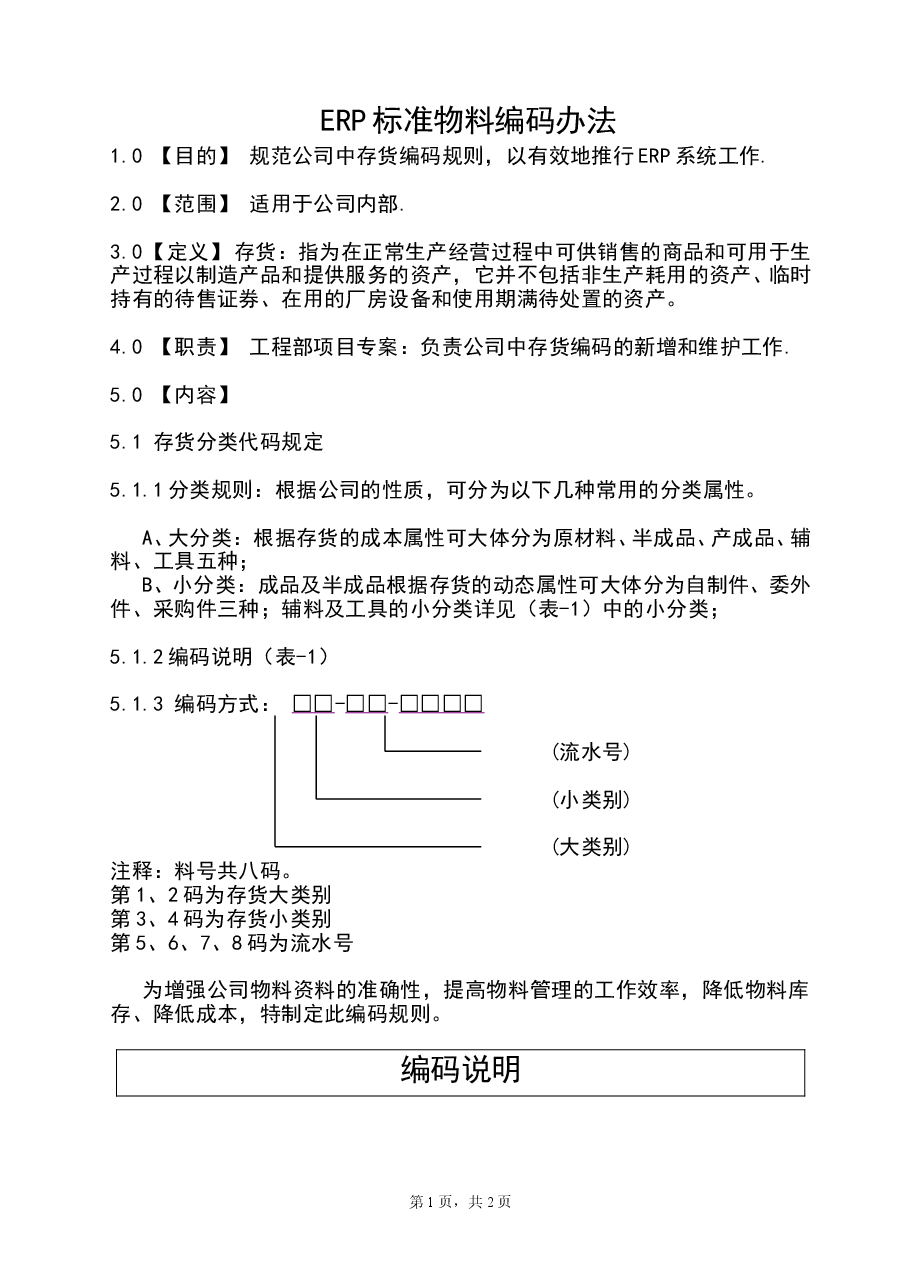 参考工具《ERP标准物料编码规则》.doc,第1页预览