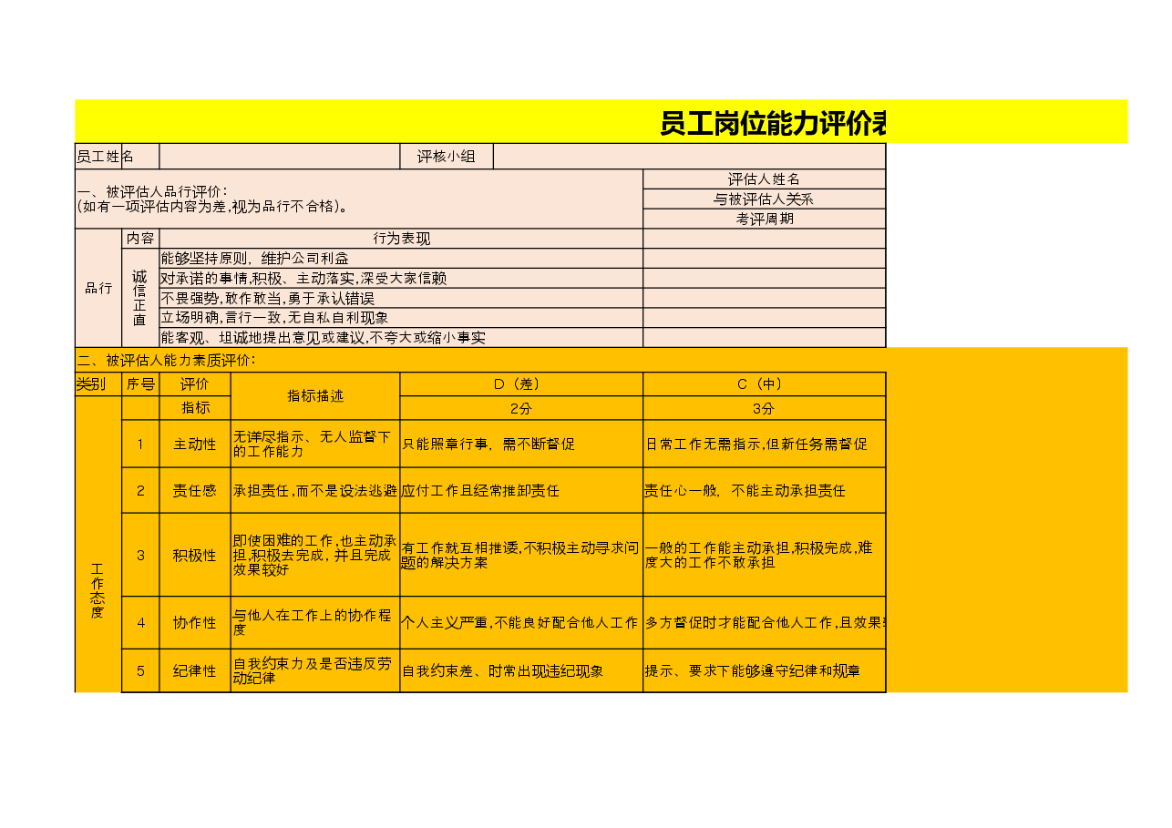 员工岗位能力评价表.xlsx,第1页预览