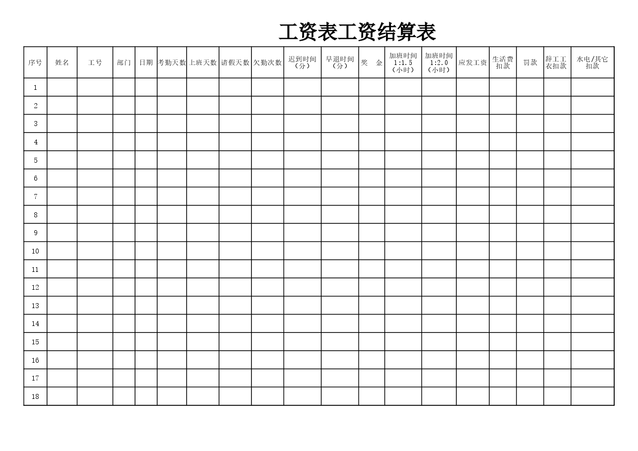 员工工资表-工资表格式.xls,第1页预览