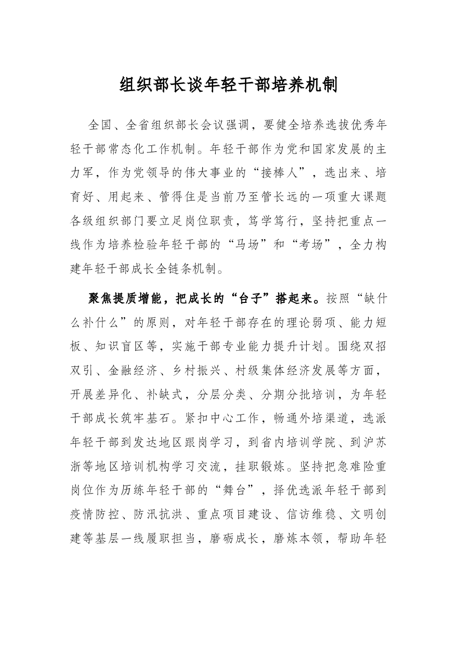 组织部长谈年轻干部培养机制.docx,第1页预览