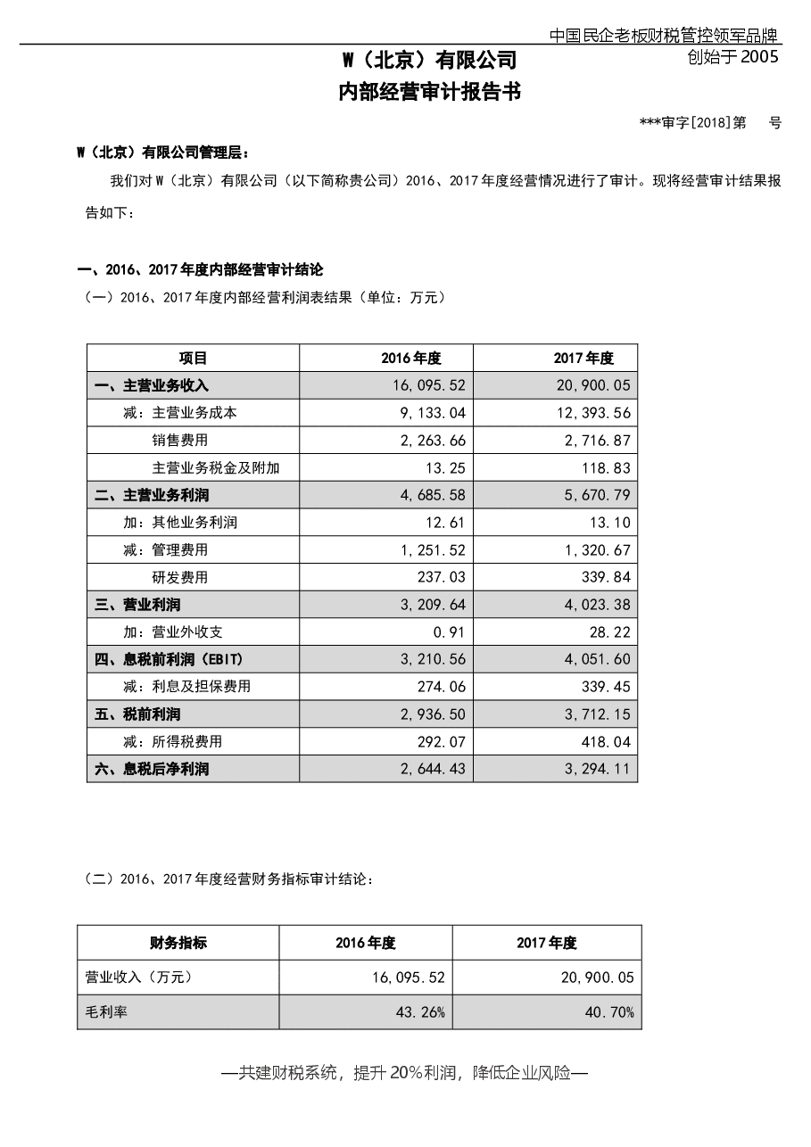 财税管理报表工具：《20XX年度W公司核算账审计报告》V1.doc，第3页预览
