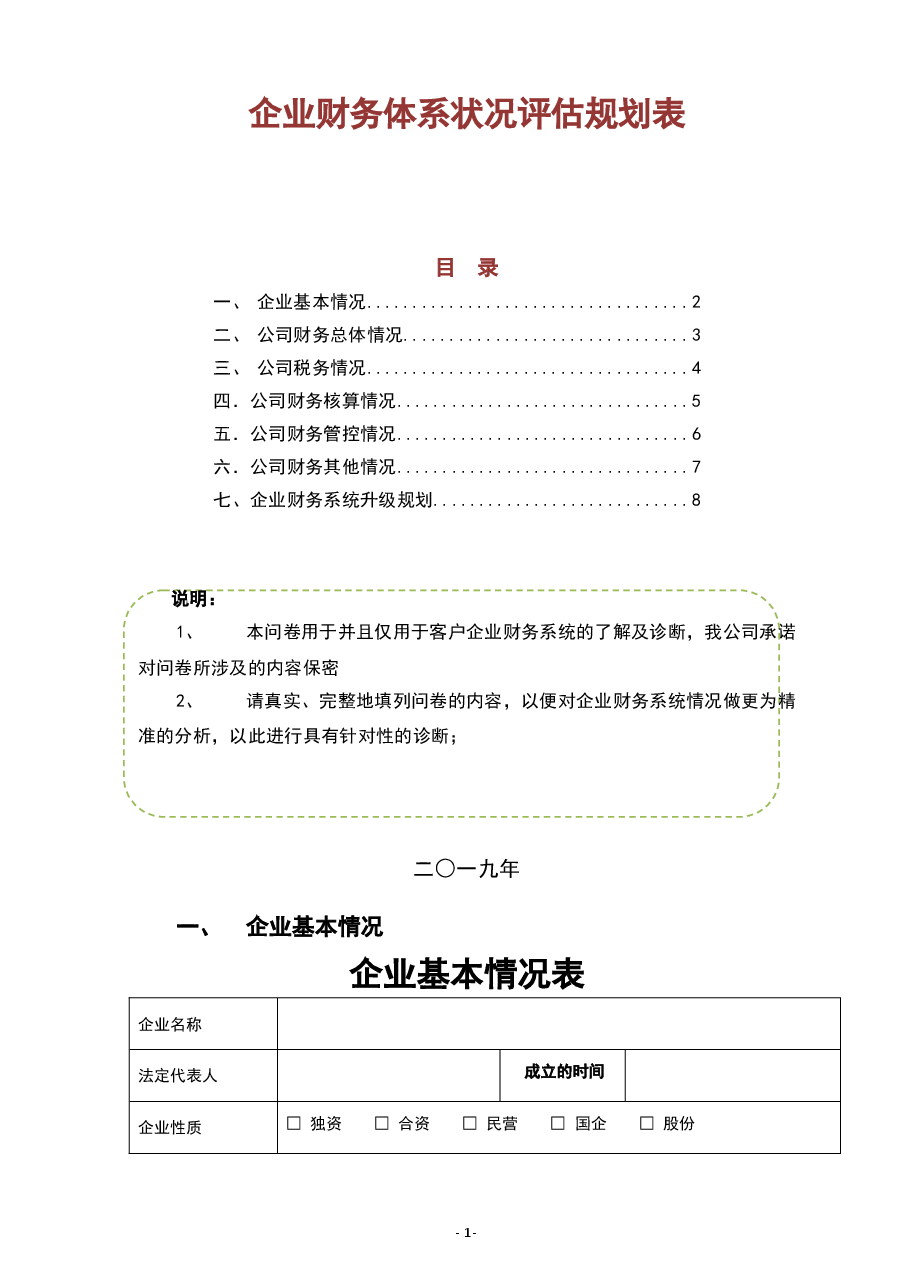 参考工具《企业财务体系诊断规划表》.doc,第1页预览