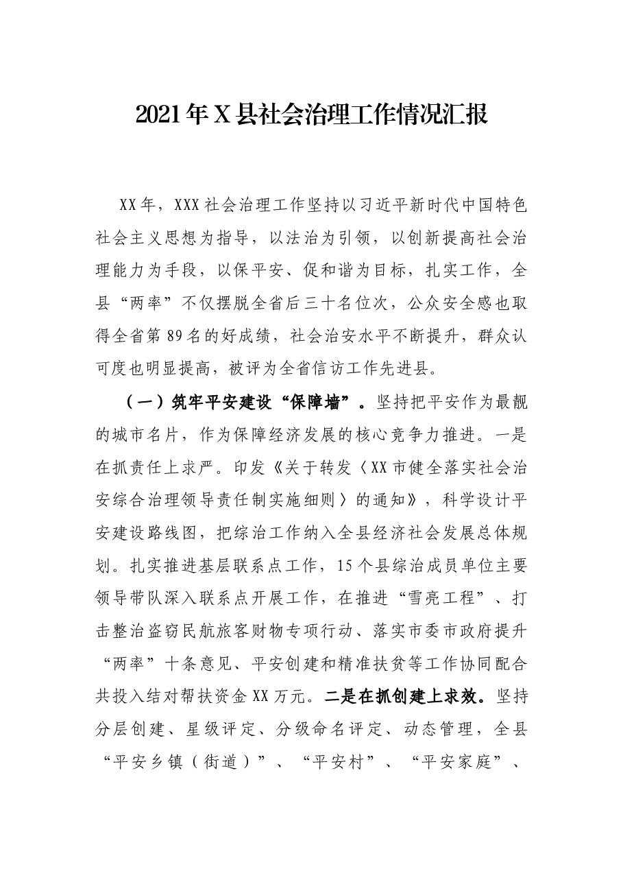 2021年X治理工作情况汇报.docx,第1页预览