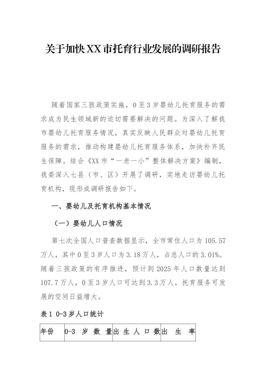 关于加快XX市托育行业发展的调研报告.docx,第1页预览