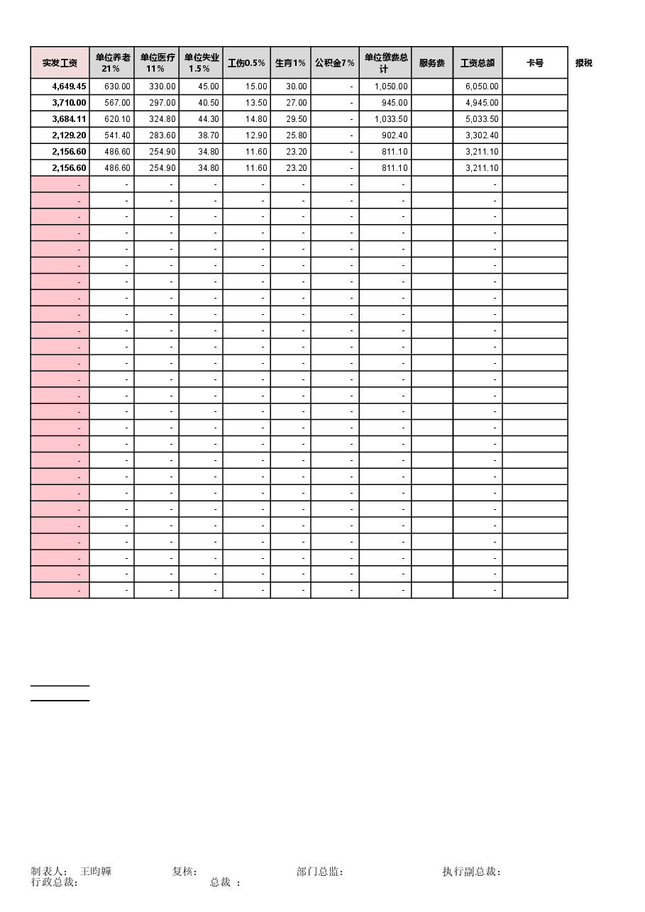 工资表最详细模版.xlsx,第4页预览