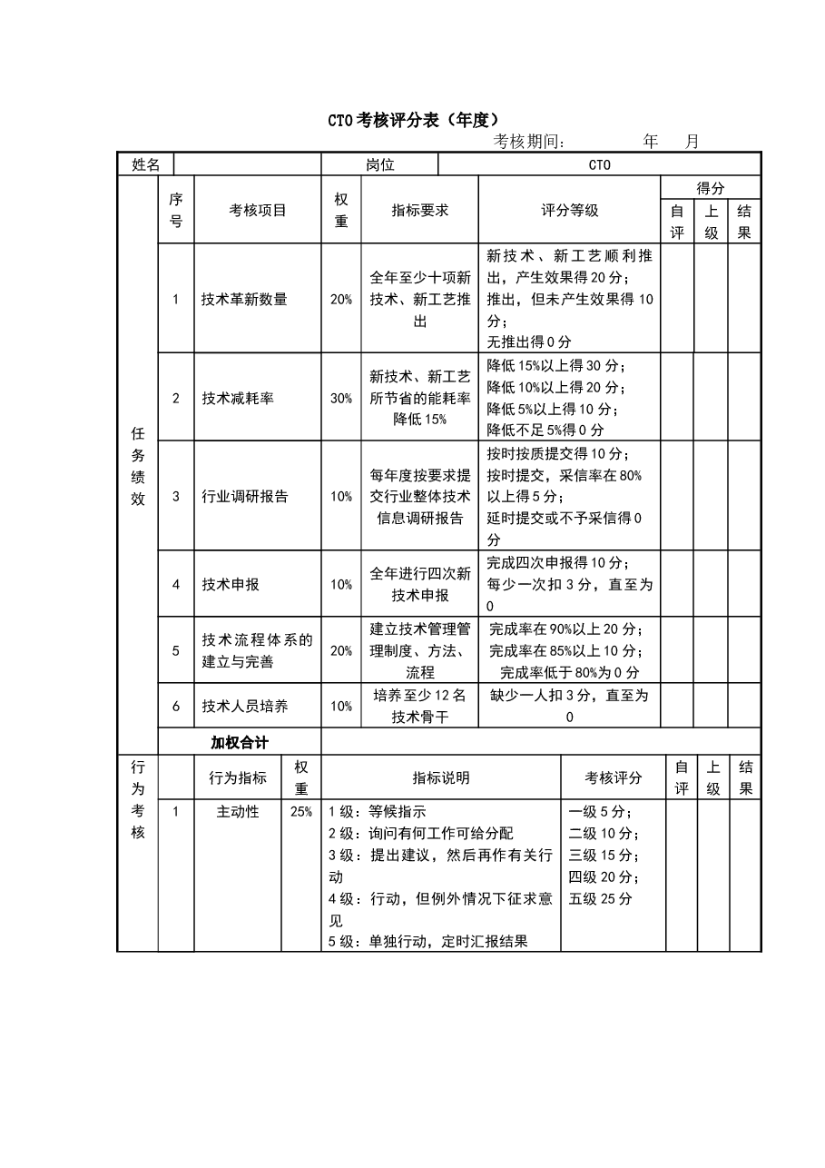 绩效考核表（CTO）.docx，第1页预览