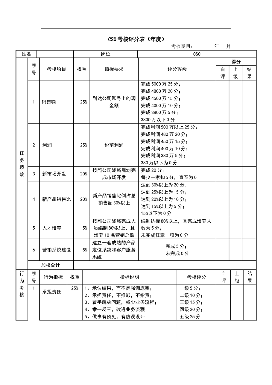 绩效考核表(CSO).doc,第1页预览
