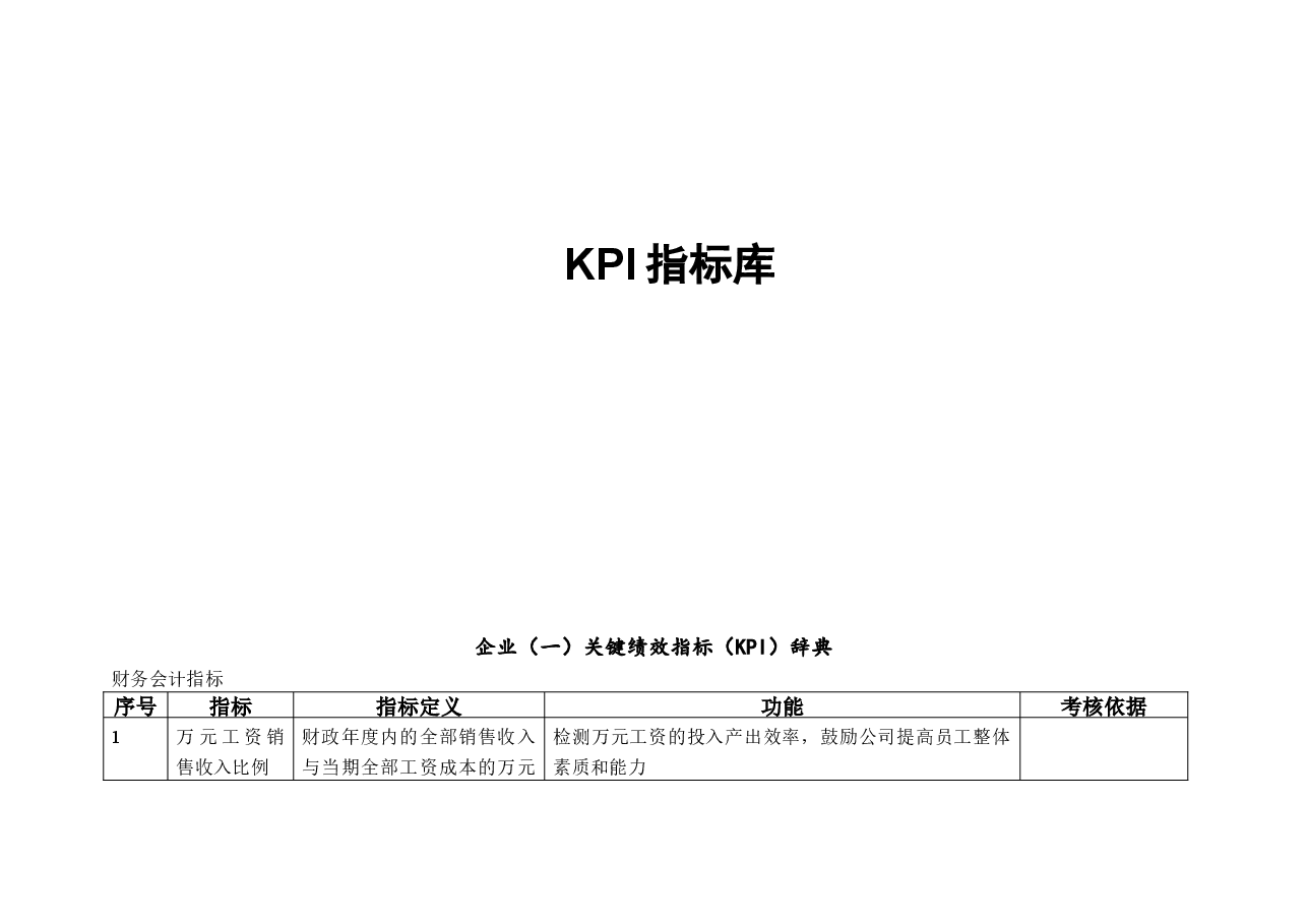 KPI指标库(最全的).doc，第1页预览