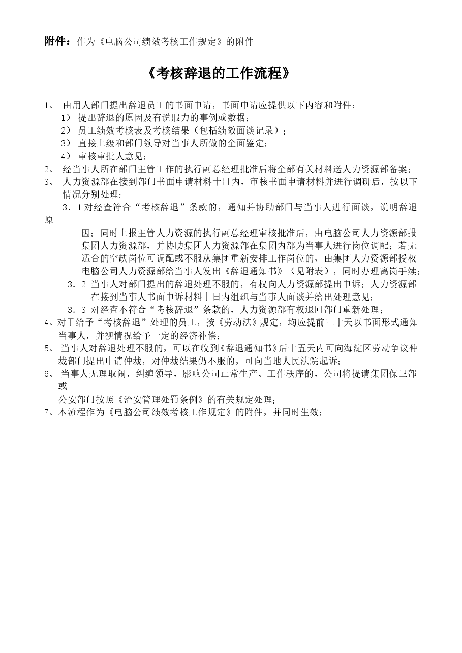 联想个人绩效考核《考核辞退的工作流程》(附件).doc,第1页预览