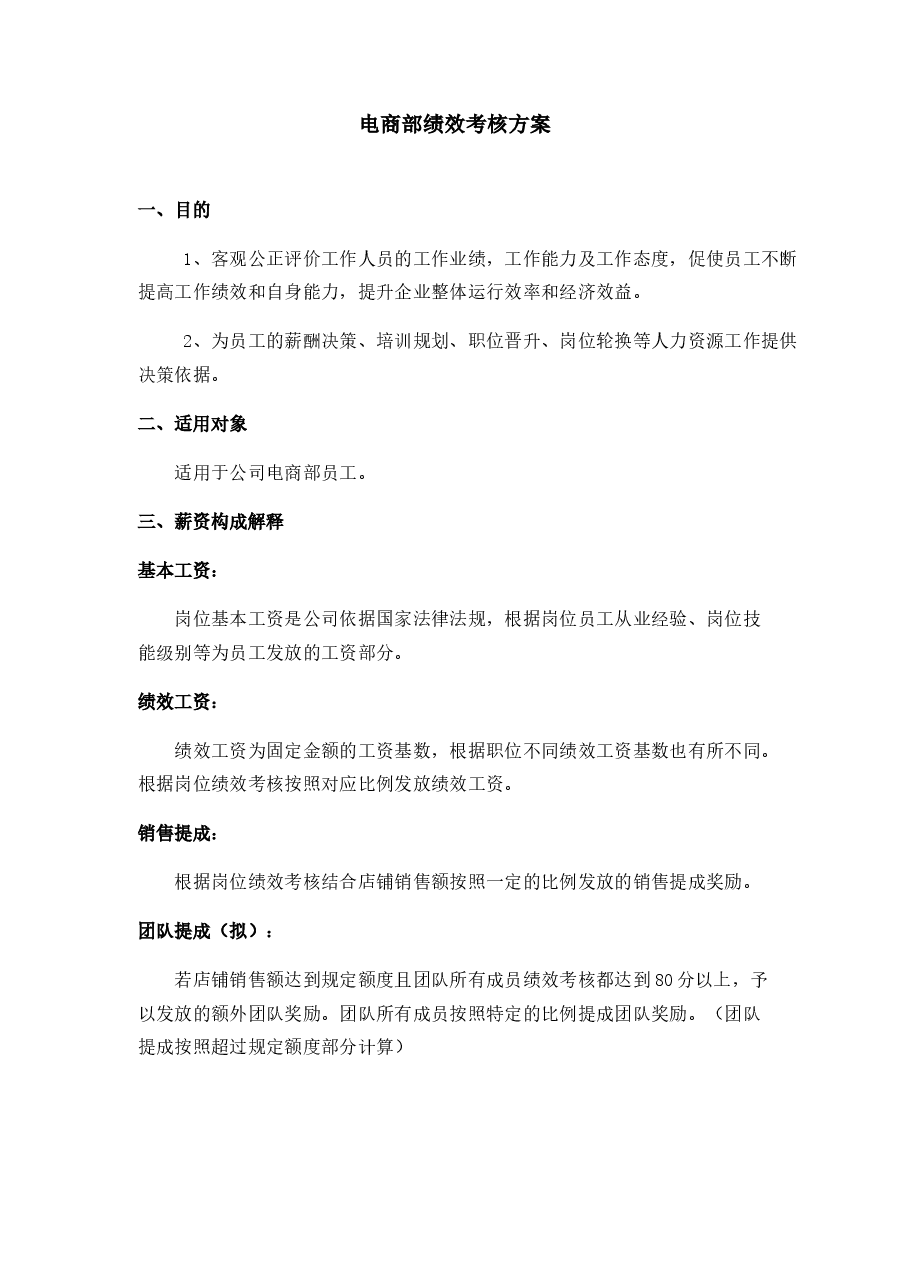 陈征松分享:电商部绩效考核方案.docx,第1页预览
