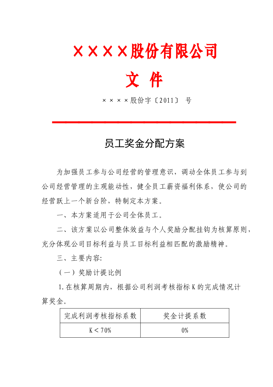 企业奖金分配制度.doc,第1页预览