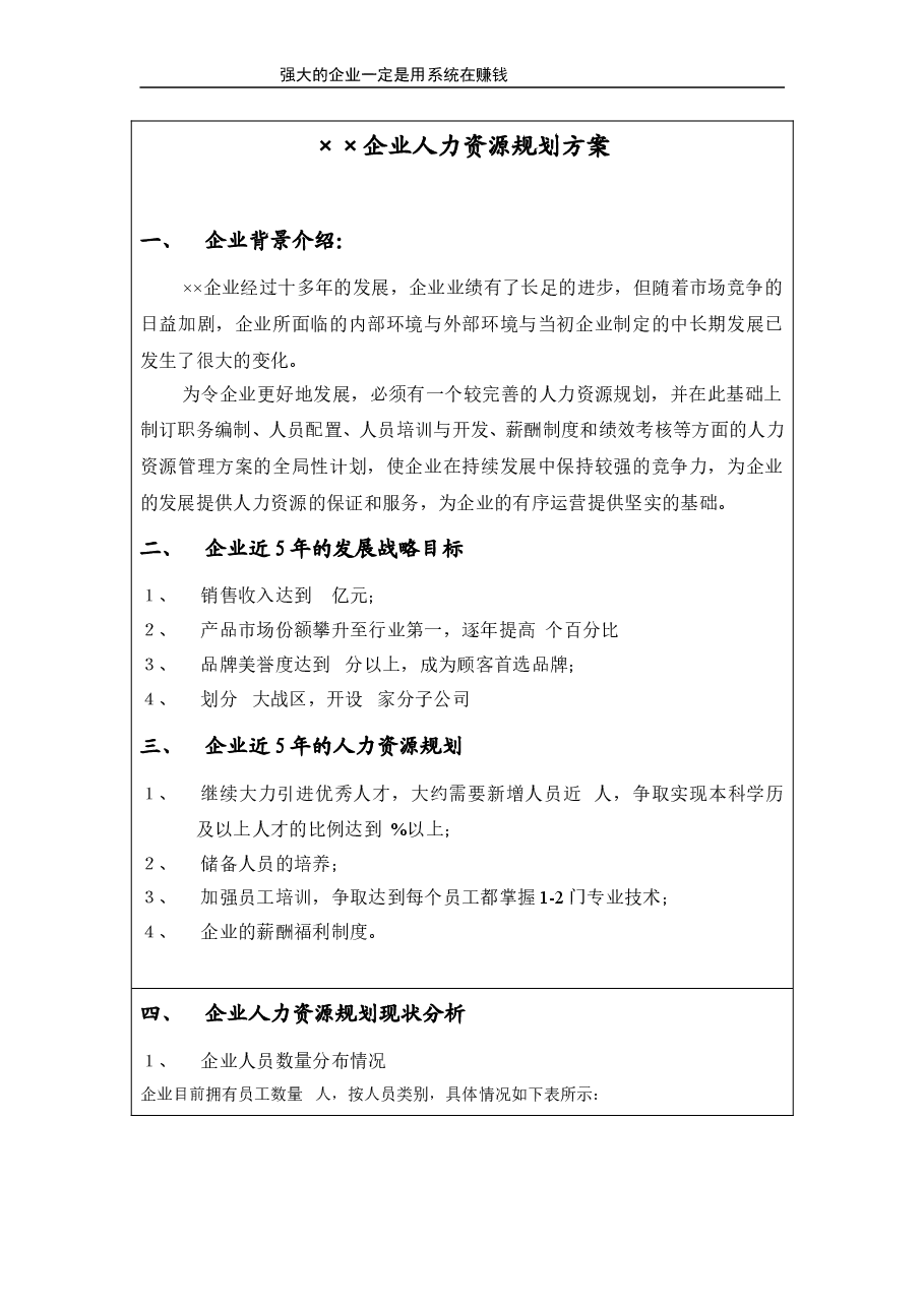 人力资源规划方案.doc,第1页预览