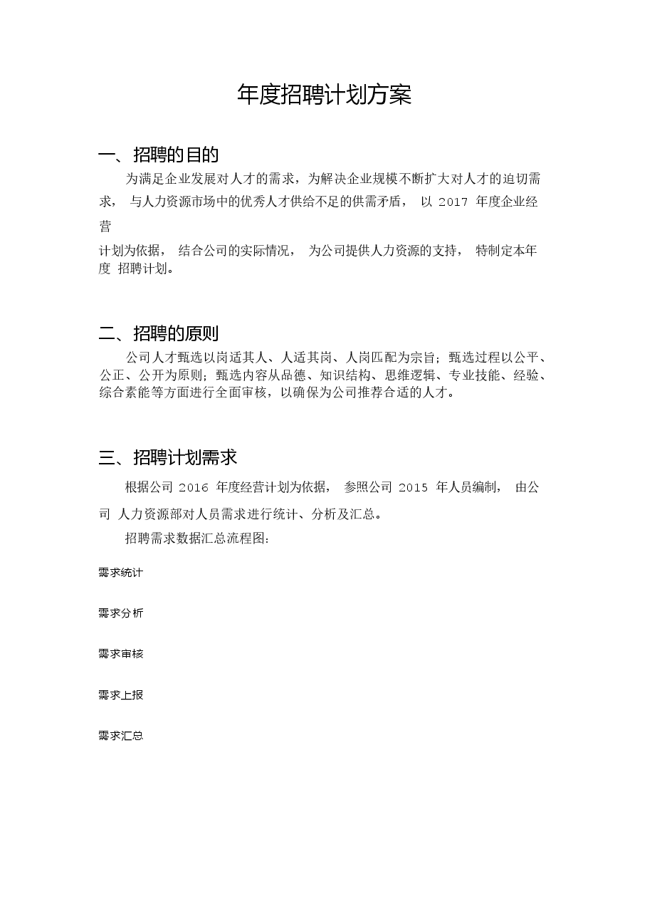 年度招聘计划方案.docx,第1页预览