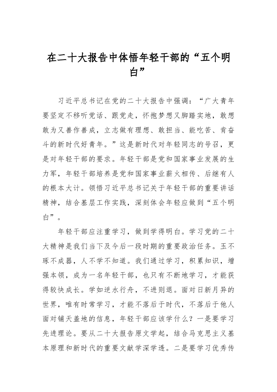 在二十大报告中体悟年轻干部的“五个明白”.docx,第1页预览