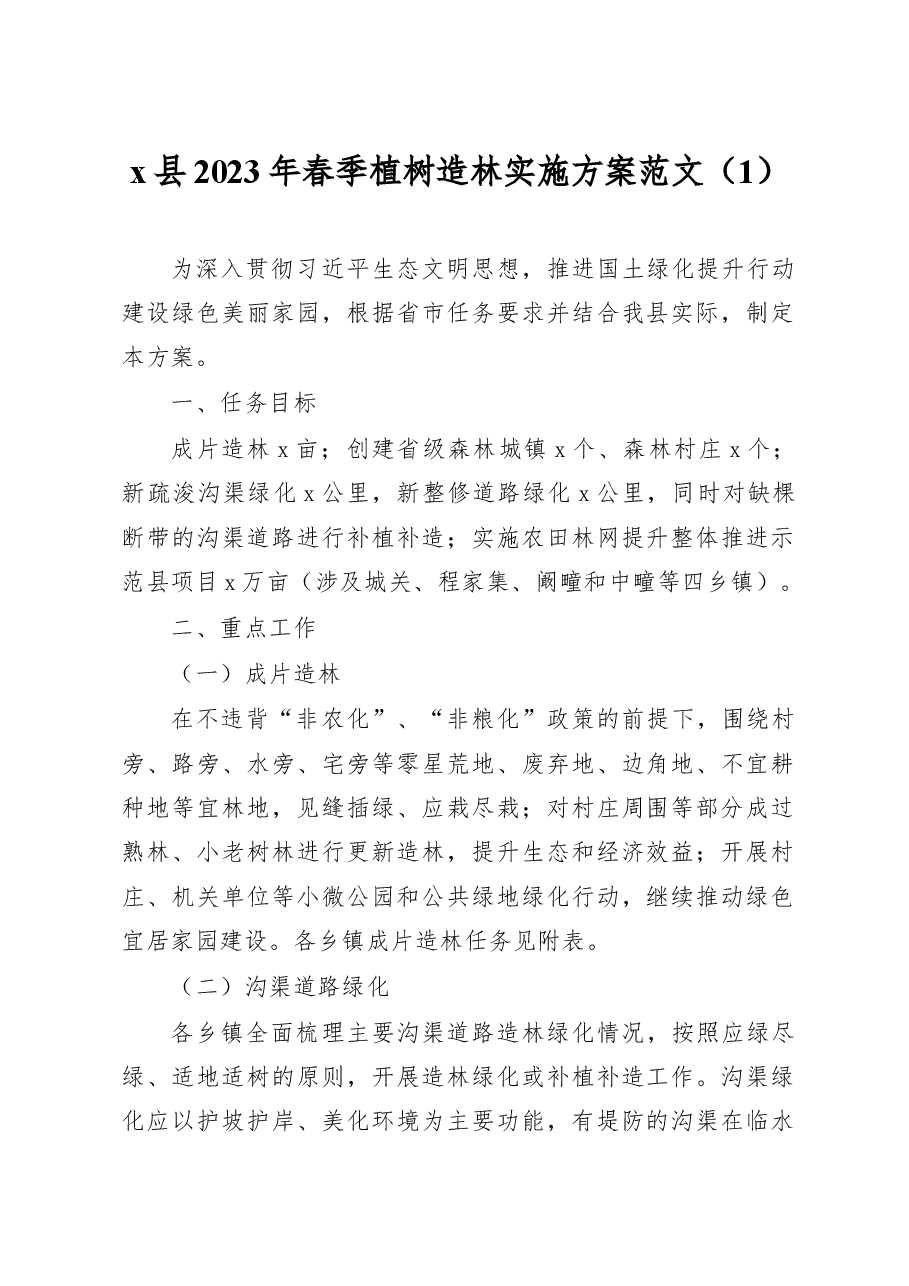 (2篇)2023年春季植树造林工作实施方案.docx,第1页预览